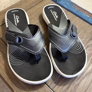 Clarks Cloudsteppers Brinkley Jazz Black White Flip Flop Sandals Womens 6 M